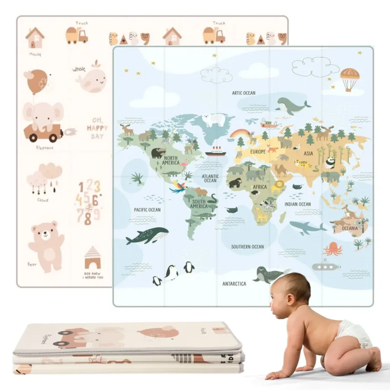Play Mat Baby Foldable and Reversible, Crawling Mat Baby Play Mat Non-Slip and Waterproof