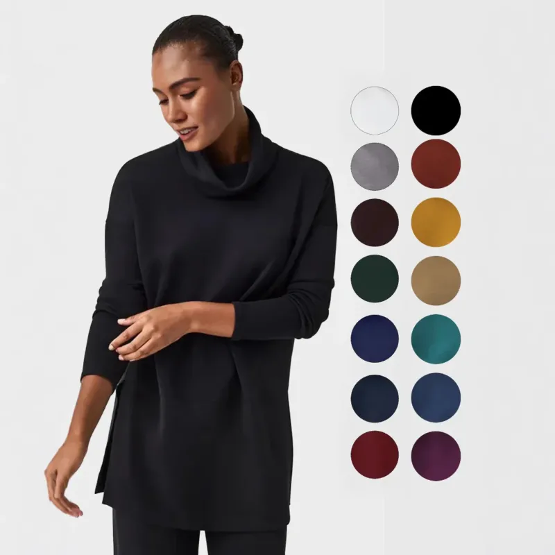 Damen Cozy Funnel Neck Tunika Pullover mit Übergrößen-Schnitt und seitlichen Schlitzen – Mavelle