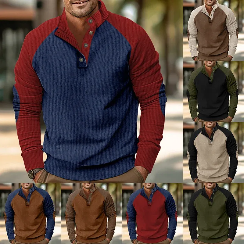 Herren Ripp-Pullover mit Knopfleiste und kontrastierenden Ärmeln – Norvane