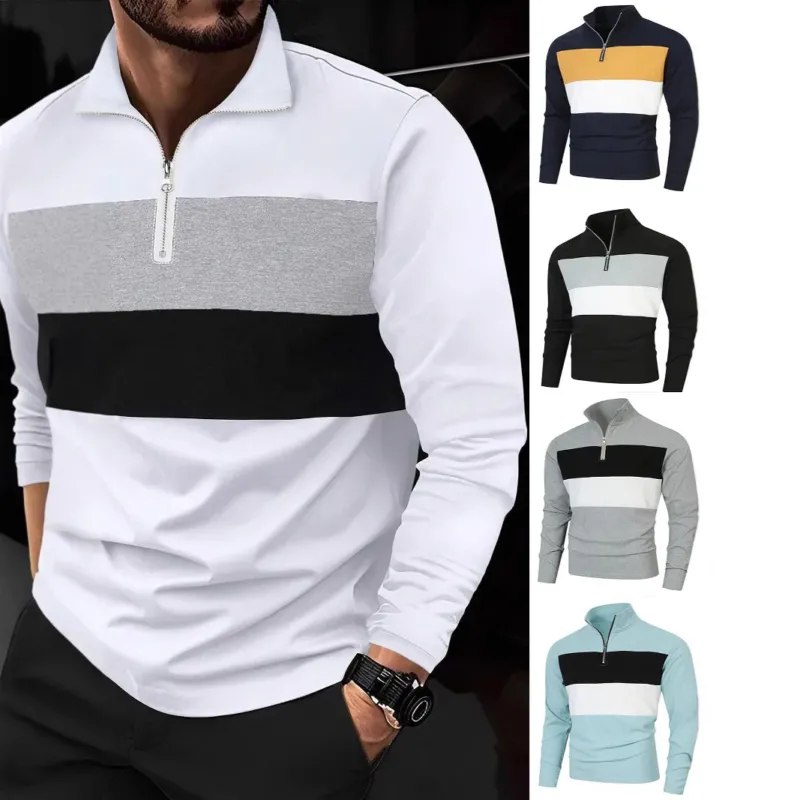 Herren Sportlicher Pullover mit Stehkragen und tiefem Reißverschluss – Cavarno