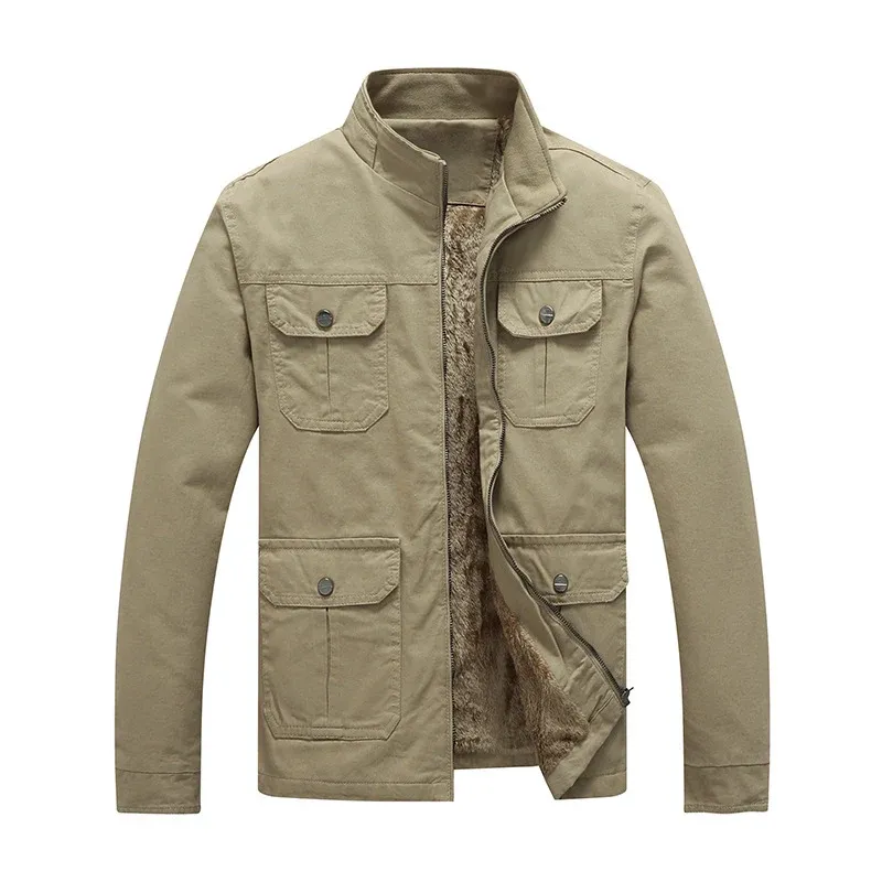 Herren Utility-Fieldblouson aus Baumwoll-Canvas mit Teddyfutter und Stehkragen – Taviero