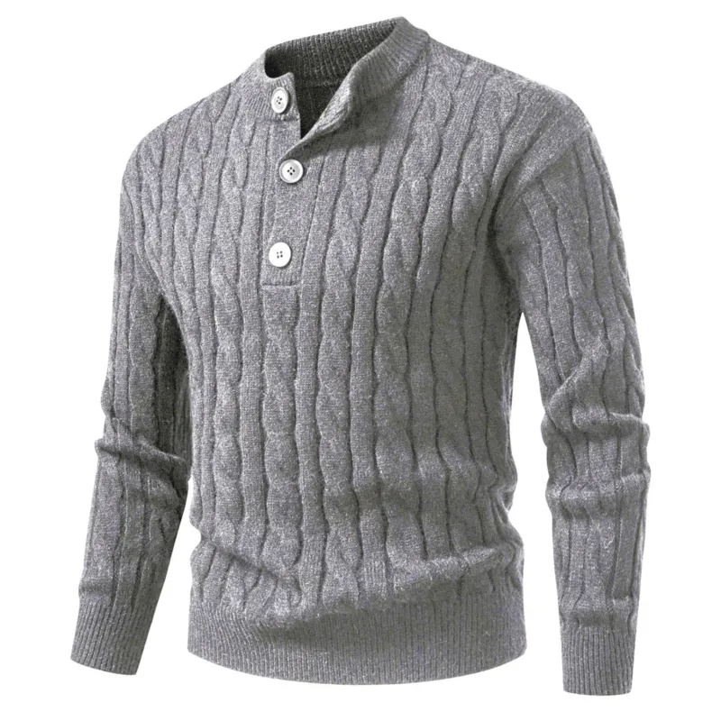Herren Zopfmuster-Pullover mit kurzer Knopfleiste und Stehkragen Echo Archiv