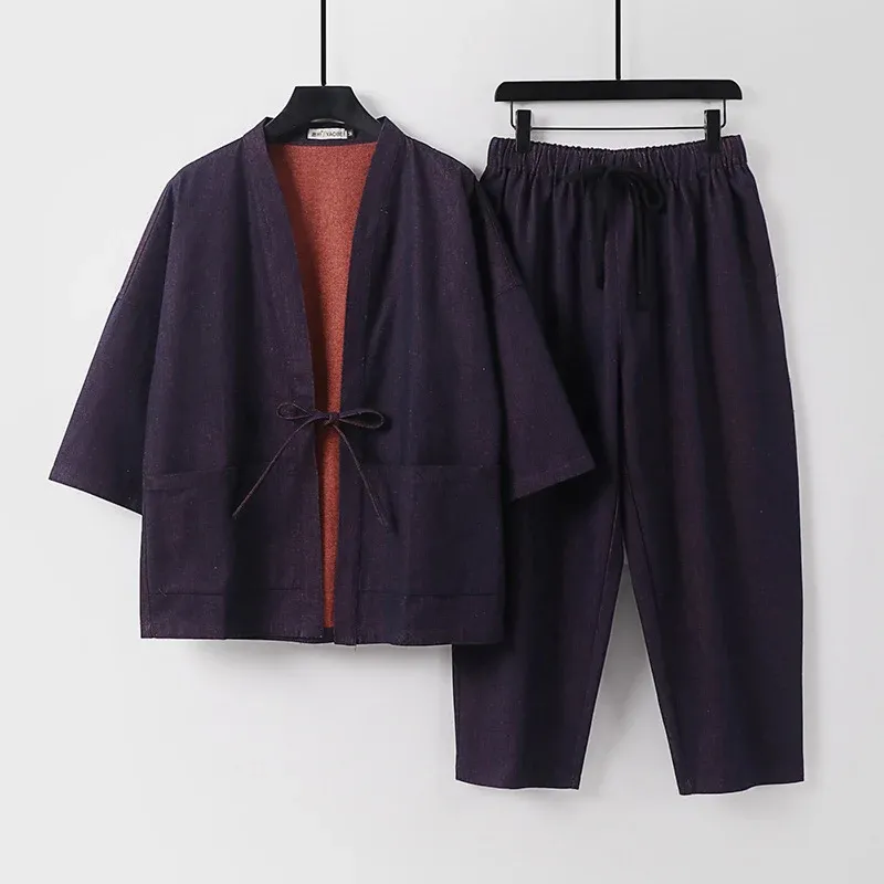 Unisex Kimono-Jacke und lockere Bundhose im Denim-Look Echoarchiv