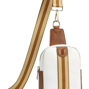 Sling Bag Chest Bag, Crossbody Small Shoulder Bag Ladies Fanny Pack PU Leather Shoulder Bag with Colorful Woven Shoulder Strap